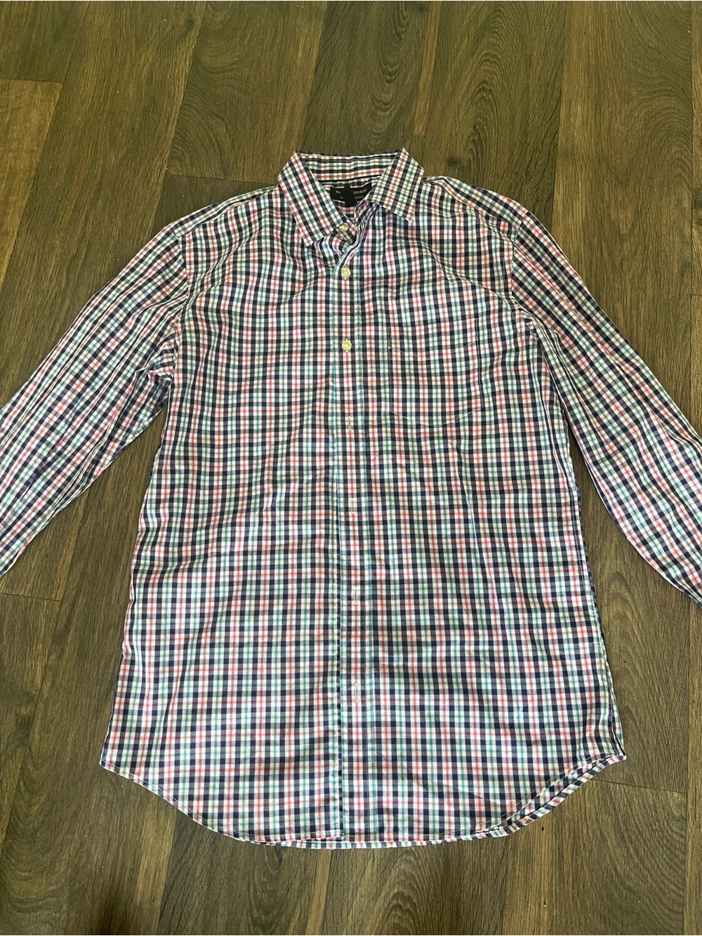 Banana Republic Men's Blue and Pink Plaid Shirt